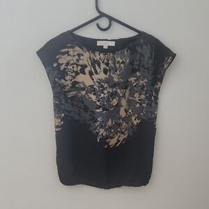 LOFT Black and Tan Patterned Blouse